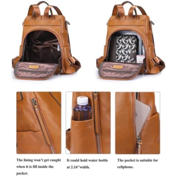 Leather Backpack Purses for Women Antitheft Rucksack Shoulder Bag Medium - Picture 3 of 7